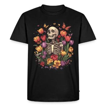 Fleurs squelettes - T-shirt Premium bio Homme - noir - Devant - Nico (187cm)