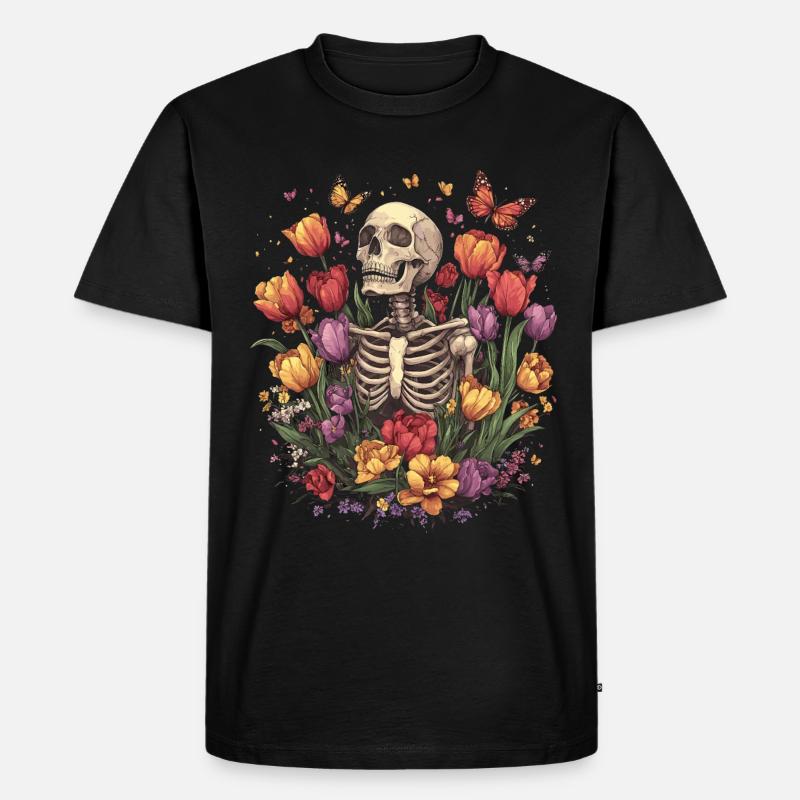 Skelett Blumen - Männer Premium Bio T-Shirt - Schwarz