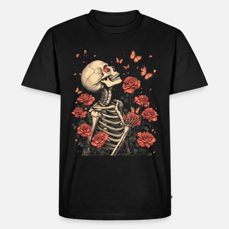 Skelett Blumen - Männer Premium Bio T-Shirt - Schwarz