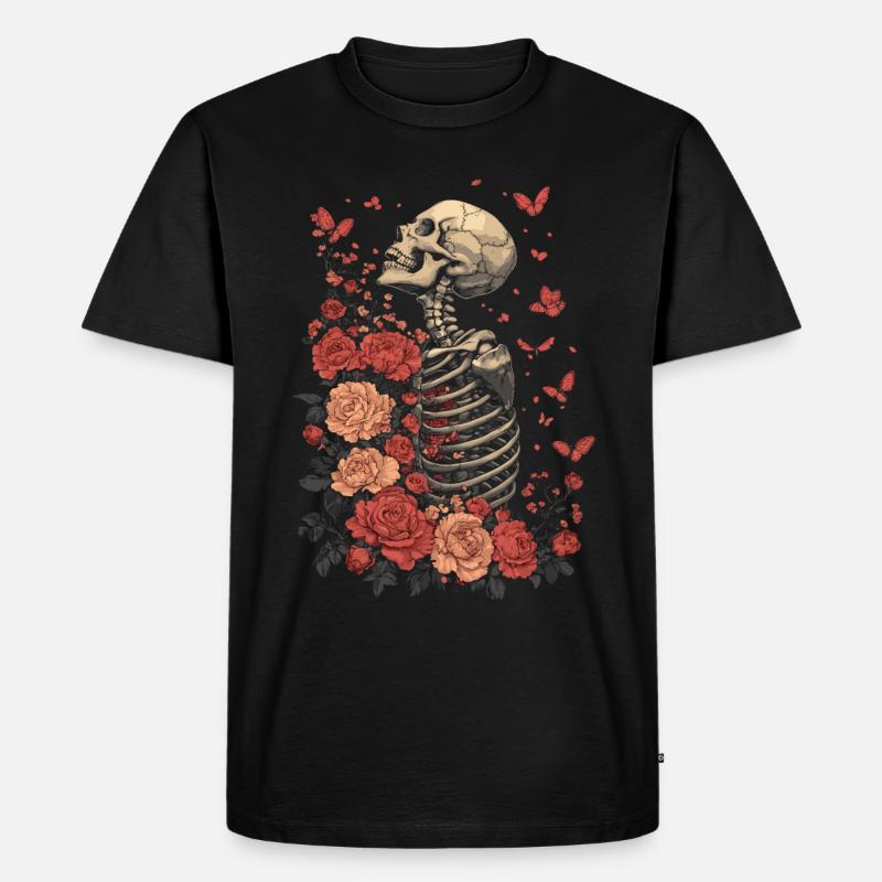 Skelett Blumen - Männer Premium Bio T-Shirt - Schwarz