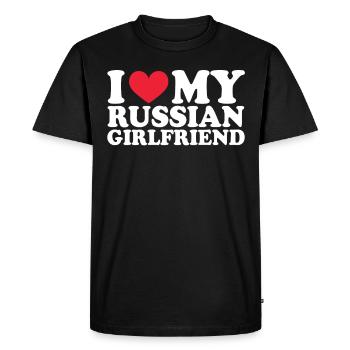 Russie Petite amie Petite amie Relation Couple Amour - T-shirt Premium bio Homme - noir - Devant - Nico (187cm)