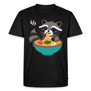 Raccoon Eats Instant Noodles – Funny Animal Motif - Men's Premium Organic T-Shirt - black - Front - Nico (187cm)