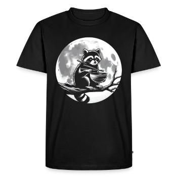 Raccoon Eats Instant Noodles – Funny Animal Motif - Men's Premium Organic T-Shirt - black - Front - Nico (187cm)