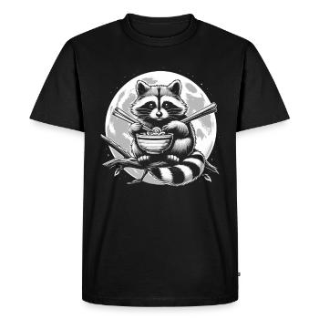 Funny raccoon eats instant noodles – funny T - Men's Premium Organic T-Shirt - black - Front - Nico (187cm)