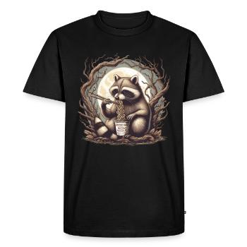 Lustiger Waschbär isst Instant-Nudeln - Männer Premium Bio T-Shirt - Schwarz - Vorne - Nico (187cm)