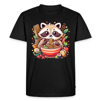 Raccoon Eats Instant Noodles – Funny Animal Motif - Men's Premium Organic T-Shirt - black - Front - Nico (187cm)