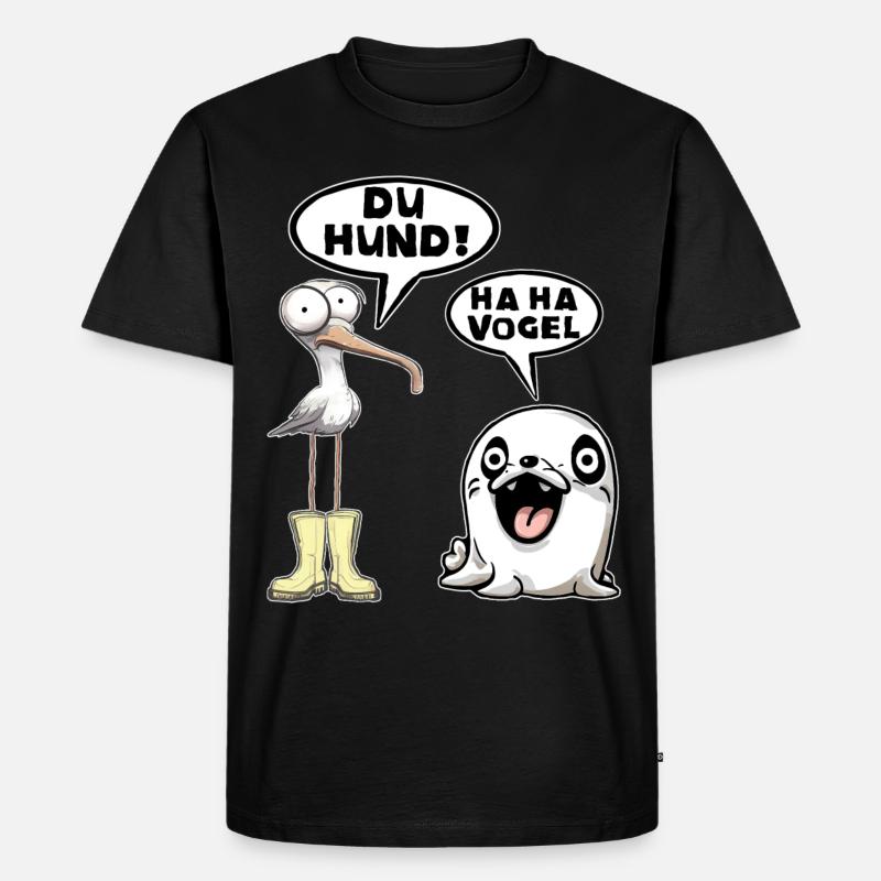 Seehund Möwe Vogel Hund - Männer Premium Bio T-Shirt - Schwarz