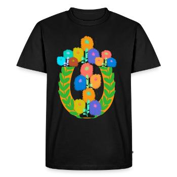 Croix Crucifix botanique Floral Couronne de Laurier multicolore - T-shirt Premium bio Homme - noir - Devant - Nico (187cm)