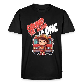 Thème garçon d’anniversaire de pompier pour enfants de 1 an - T-shirt Premium bio Homme - noir - Devant - Nico (187cm)