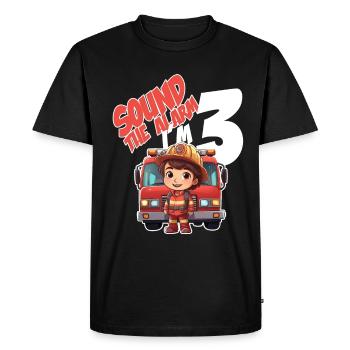 Thème garçon d’anniversaire de pompier pour enfants de 3 ans - T-shirt Premium bio Homme - noir - Devant - Nico (187cm)
