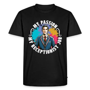 Réceptionniste Ma passion Ma réceptionniste Emploi de bureau - T-shirt Premium bio Homme - noir - Devant - Nico (187cm)
