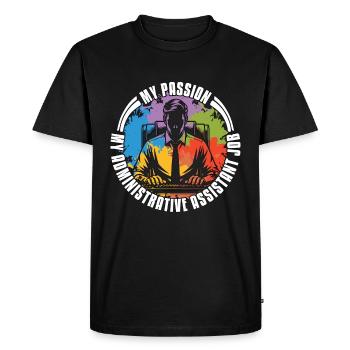 Assistante administrative Ma passion Mon travail de secrétaire de bureau - T-shirt Premium bio Homme - noir - Devant - Nico (187cm)