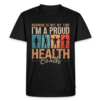 Coach de santé Le matin n’est pas mon temps Entraîneur de fitness - T-shirt Premium bio Homme - noir - Devant - Nico (187cm)