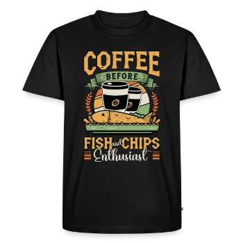 Fish And Chips Coffee British Food Coffee Lover - Men's Premium Organic T-Shirt - black - Front - Nico (187cm)
