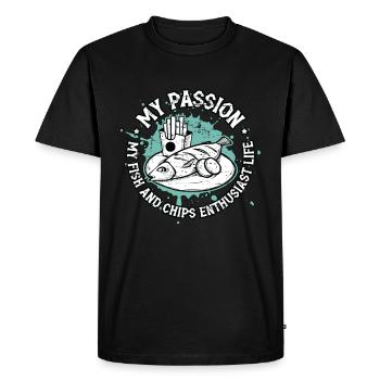 Fish And Chips My Passion My British Street Food - Men's Premium Organic T-Shirt - black - Front - Nico (187cm)