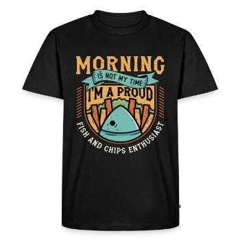 Fish And Chips Morning Is Not My Time Food Lover - Men's Premium Organic T-Shirt - black - Front - Nico (187cm)
