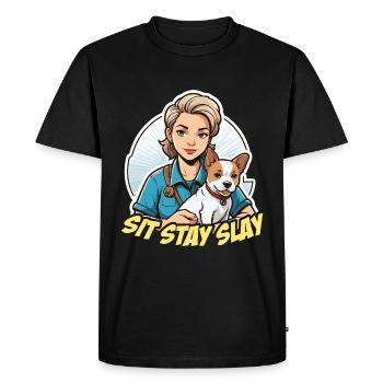 Dresseur de chiens Sit Stay Slay Loves Agility Training - T-shirt Premium bio Homme - noir - Devant - Nico (187cm)