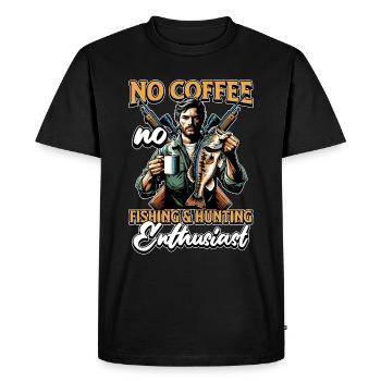 Amateur de pêche et de chasse Pas de café, pas de plein air - T-shirt Premium bio Homme - noir - Devant - Nico (187cm)