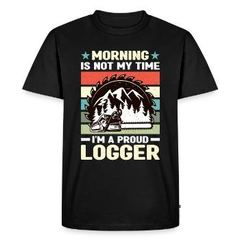 Logging Morning n’est pas mon heure, je suis ébéniste - T-shirt Premium bio Homme - noir - Devant - Nico (187cm)