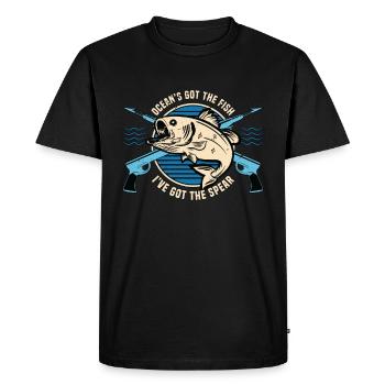 Chasse sous-marine Ocean’s Got The Fish Loves Freedive - T-shirt Premium bio Homme - noir - Devant - Nico (187cm)
