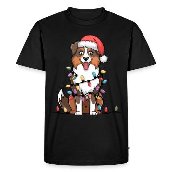 Australian Shepherd Christmas Lights Xmas Dogs - Men's Premium Organic T-Shirt - black - Front - Nico (187cm)