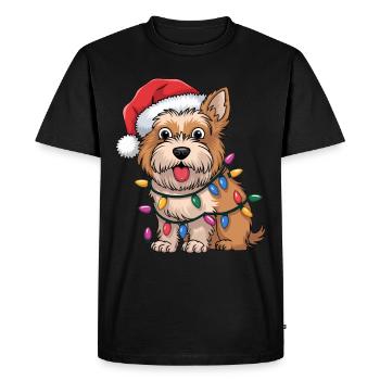 Dandie Dinmont Terrier Noël Lumières Noël Chien - T-shirt Premium bio Homme - noir - Devant - Nico (187cm)