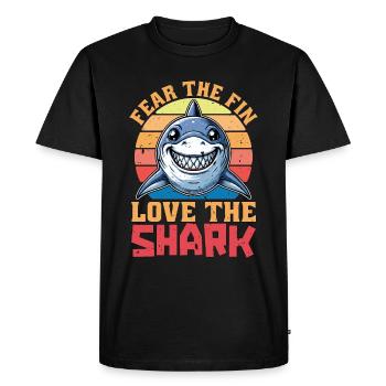 Passionné de requins Fear The Fin Biologiste marin - T-shirt Premium bio Homme - noir - Devant - Nico (187cm)