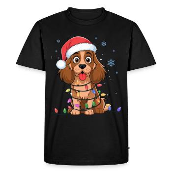 Cocker anglais Epagneul Noël Lumières de Noël Chiens - T-shirt Premium bio Homme - noir - Devant - Nico (187cm)