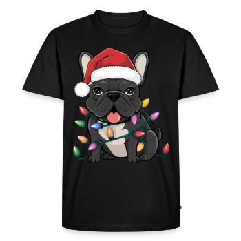 Bouledogue français Noël lumières Noël chiens m’offre - T-shirt Premium bio Homme - noir - Devant - Nico (187cm)