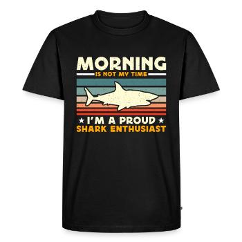 Passionné de requins, le matin n’est pas mon heure de plongée en apnée - T-shirt Premium bio Homme - noir - Devant - Nico (187cm)