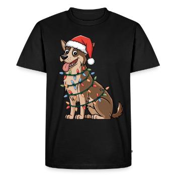 Norwegian Elkhound Christmas Lights Xmas Dogs - Men's Premium Organic T-Shirt - black - Front - Nico (187cm)