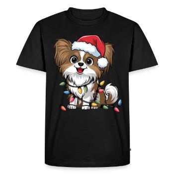 Papillon Christmas Lights Xmas Dogs Gifts - Men's Premium Organic T-Shirt - black - Front - Nico (187cm)