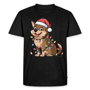 Suédois Vallhund Lumières de Noël Noël Chiens Cadeaux - T-shirt Premium bio Homme - noir - Devant - Nico (187cm)