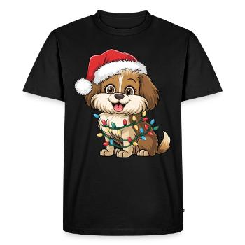 Père Noël Chapeau Noël Chien Lumières Noël Chiens Cadeaux - T-shirt Premium bio Homme - noir - Devant - Nico (187cm)