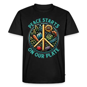 Vegetarian Peace Starts On Your Plate Animal Lover - Men's Premium Organic T-Shirt - black - Front - Nico (187cm)