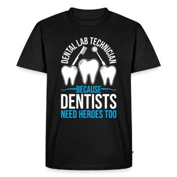 Chemise de technicien dentaire amusante – Heroes of the Dentist - T-shirt Premium bio Homme - noir - Devant - Nico (187cm)