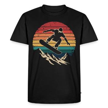 Retro Snowboarding Mountain Sunset Snowboard - Men's Premium Organic T-Shirt - black - Front - Nico (187cm)