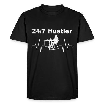 Hustler 24h/24 et 7j/7 - Mode de travail activé - T-shirt Premium bio Homme - noir - Devant - Nico (187cm)