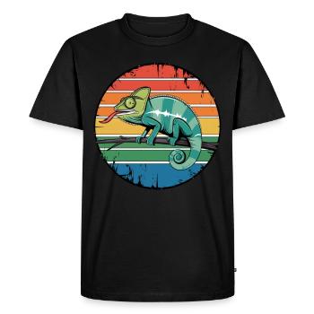 Coucher de soleil rétro caméléon propriétaire pour les amateurs de reptiles - T-shirt Premium bio Homme - noir - Devant - Nico (187cm)