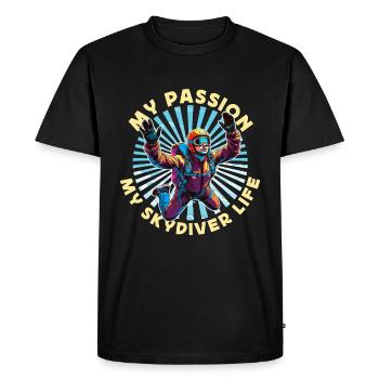 Parachutiste Ma passion Mon parachutiste adore le Base Jump - T-shirt Premium bio Homme - noir - Devant - Nico (187cm)
