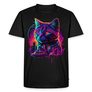 Synthwave Cat Sunset 80s Gift - Men's Premium Organic T-Shirt - black - Front - Nico (187cm)