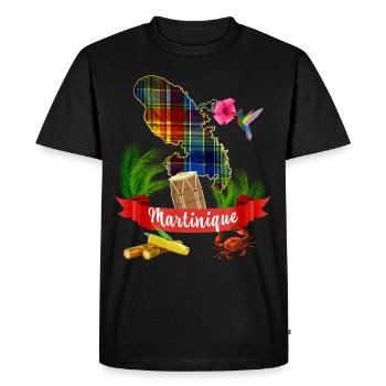 Martinique madras tropique colibri - T-shirt Premium bio Homme - noir - Devant - Nico (187cm)