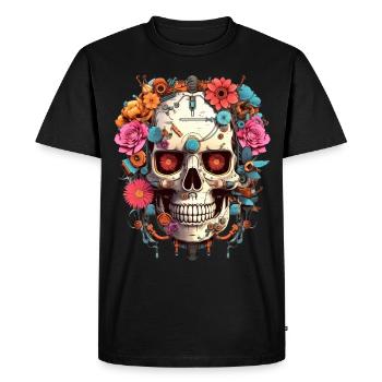 Cyborg Skull Robot Android Sugar Skull - Men's Premium Organic T-Shirt - black - Front - Nico (187cm)