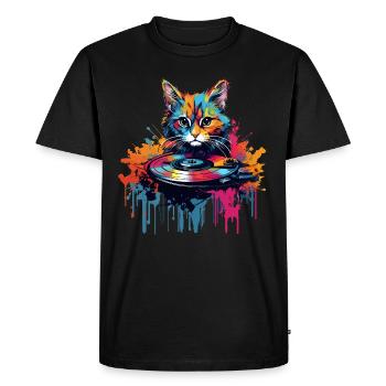 Vinyle coloré Cat Vinyl Record Turntable - T-shirt Premium bio Homme - noir - Devant - Nico (187cm)