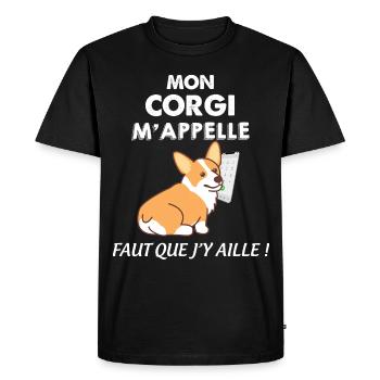 Chien Corgi Et Teléphone Cadeau Humour - T-shirt Premium bio Homme - noir - Devant - Nico (187cm)