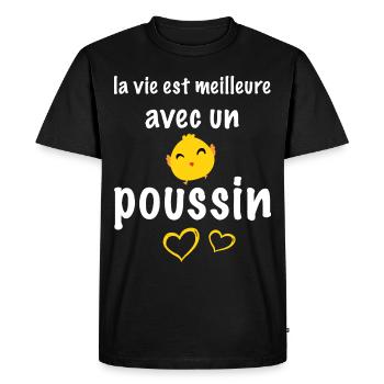 Mon Poussin Cadeau Humour Ferme - T-shirt Premium bio Homme - noir - Devant - Nico (187cm)