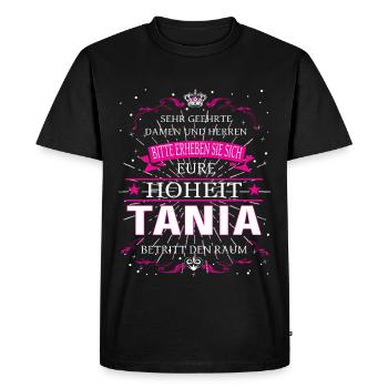 Votre Altesse Tania entre dans la pièce - T-shirt Premium bio Homme - noir - Devant - Nico (187cm)