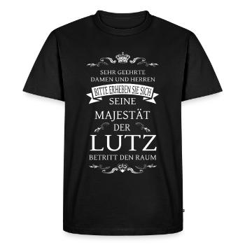 Sa Majesté le Lutz entre dans la salle - T-shirt Premium bio Homme - noir - Devant - Nico (187cm)