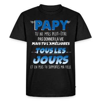 Papy Merci D'être Là Cadeau Tendre Grand-Père - T-shirt Premium bio Homme - noir - Devant - Nico (187cm)