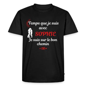 Temps que je suis avec Sophie / Prénom - T-shirt Premium bio Homme - noir - Devant - Nico (187cm)